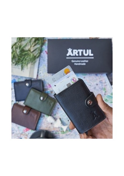Otomatik Mekanizmalı Patlı Deri Kartlık Cüzdan