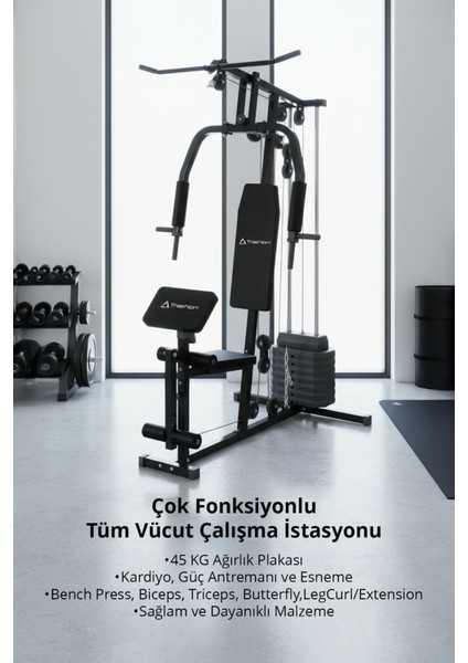 T-221 Çok Fonksiyonlu Tüm Vücut Çalışma Istasyonu / 45 kg Ağırlık Plakası / Kardiyo - Güç - Esneme fiyatları