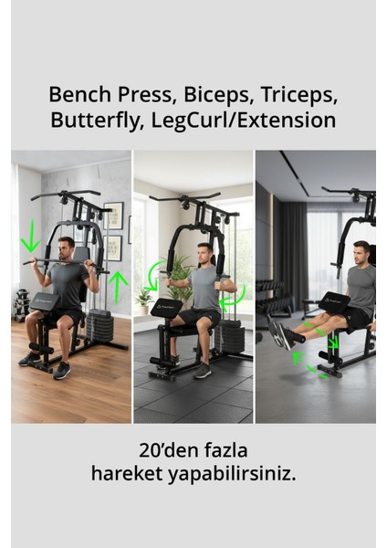 T-221 Çok Fonksiyonlu Tüm Vücut Çalışma Istasyonu / 45 kg Ağırlık Plakası / Kardiyo - Güç - Esneme fırsatları