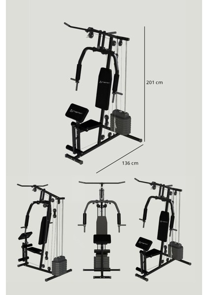 T-221 Çok Fonksiyonlu Tüm Vücut Çalışma Istasyonu / 45 kg Ağırlık Plakası / Kardiyo - Güç - Esneme indirimleri