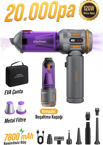 Ahv-24 Lımıted Edıtıon – 20.000PA Brushless Kablosuz Araç Içi Basınçlı Üfleme & Çekme Süpürgesi | 126.800 Rpm, 7800MAH, Hepa Filtre, 3 Mod, Pro Üfleme–şişirme Fonksiyonu