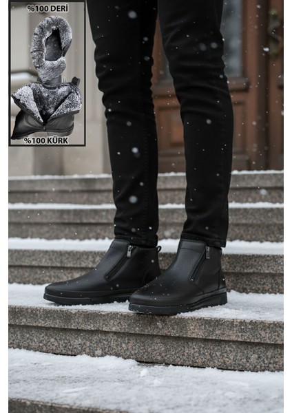 Çift Fermuarlı Içi Kürklü Hakiki Deri Erkek Bot fiyatları