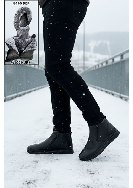 Çift Fermuarlı Içi Kürklü Hakiki Deri Erkek Bot modelleri