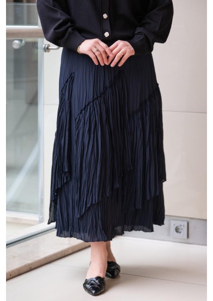 5475 Viola Parçalı Kırıştırma Etek