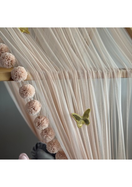 Açık Pudra Çift Perdeli Montessori Yatak Cibinliği fırsatları