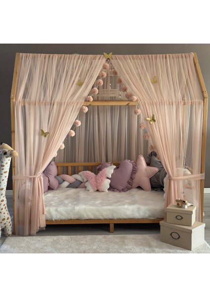 Açık Pudra Çift Perdeli Montessori Yatak Cibinliği