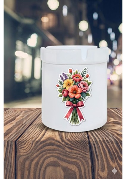 Buket Çiçek Baskılı Porselen Söndür-At Kokusuz Küllük Kül Tablası