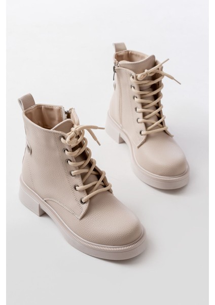 ZRİN-2003 Premium Bej Galata Bağcıklı Fermuarlı Günlük Kadın Bot