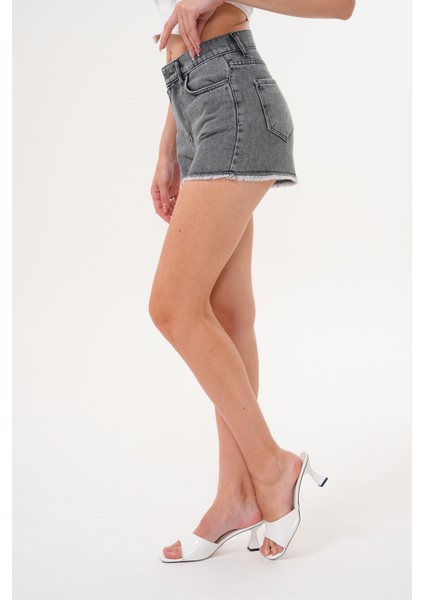 Kadın Kot Şık Şort Yüksek Bel Püskül Detaylı modelleri