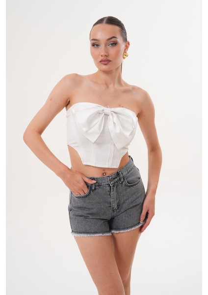 Kadın Kot Şık Şort Yüksek Bel Püskül Detaylı indirimleri