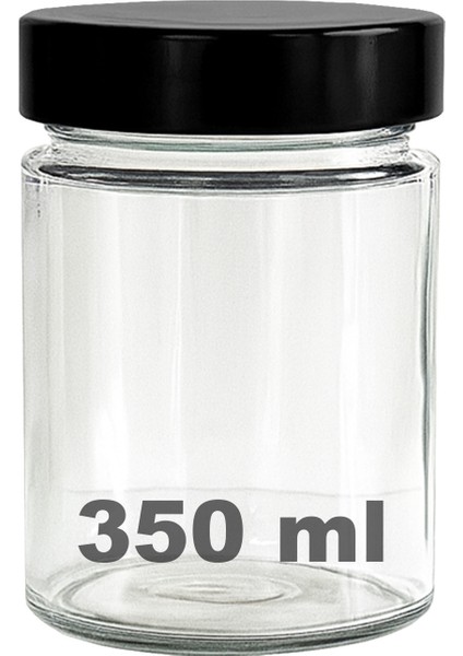 350 ml Kavanoz Siyah Derin Kapaklı 350 cc Şeffaf Reçel, Marmelat Cam Kavanoz Deep 1 Adet
