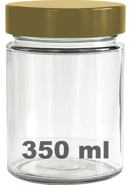 350 ml Kavanoz Altın Derin Kapaklı 350 cc Şeffaf Reçel, Marmelat Cam Kavanoz Deep 1 Adet