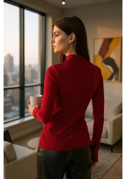 Kadın Bordo Parmak Detaylı Esnek Uzun Kollu Body fırsatları