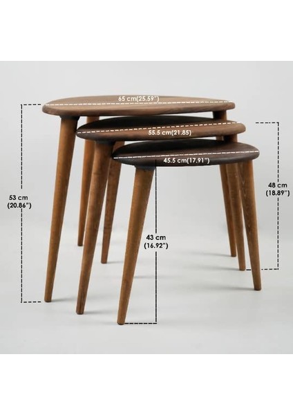 3'lü Masif Gerçek Meşe Ağacı Zigon Orta Sehpa Takımı fiyatları