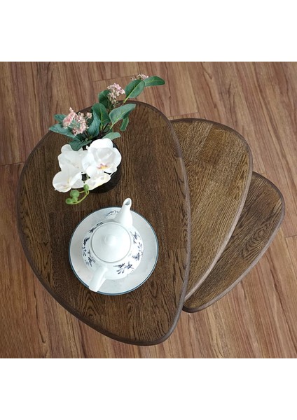 3'lü Masif Gerçek Meşe Ağacı Zigon Orta Sehpa Takımı modelleri