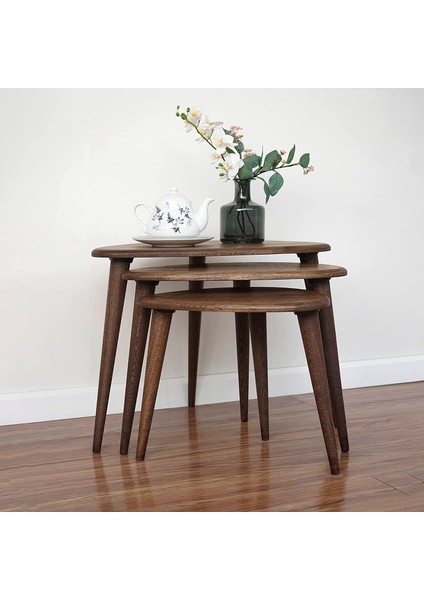 3'lü Masif Gerçek Meşe Ağacı Zigon Orta Sehpa Takımı fırsatları