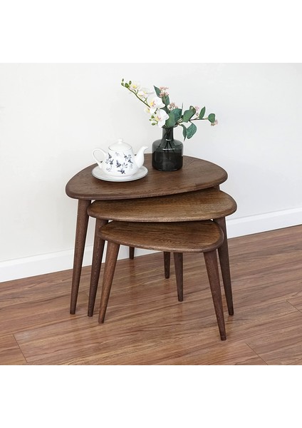 3'lü Masif Gerçek Meşe Ağacı Zigon Orta Sehpa Takımı indirimleri