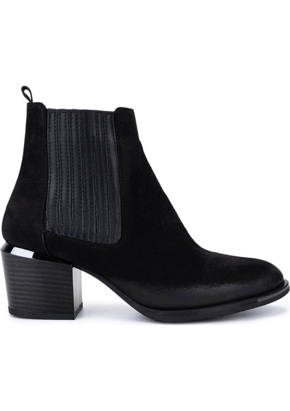 Kadın Hakiki Deri Siyah Nubuk Topuklu Bot 488 2052 Bn Bot SK25-26 Sıyah Nbk