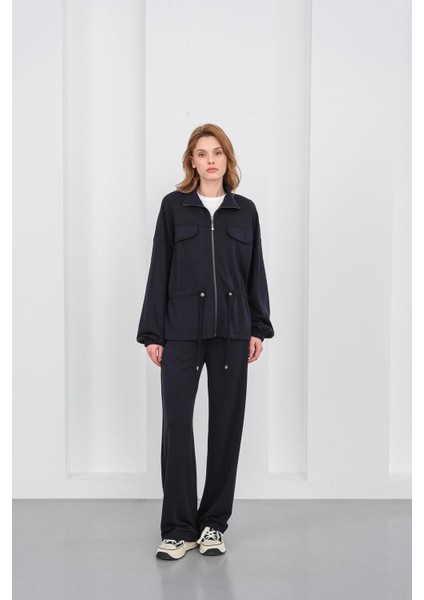 Koyu Lacivert Kadın Boydan Fermuarlı Dik Yakalı Premium Modal Alt-Üst Takım fiyatları