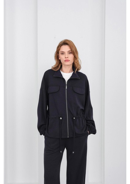 Koyu Lacivert Kadın Boydan Fermuarlı Dik Yakalı Premium Modal Alt-Üst Takım fırsatları