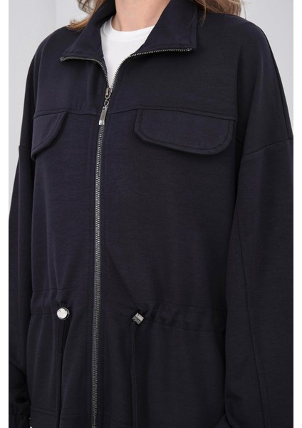 Koyu Lacivert Kadın Boydan Fermuarlı Dik Yakalı Premium Modal Alt-Üst Takım indirimleri