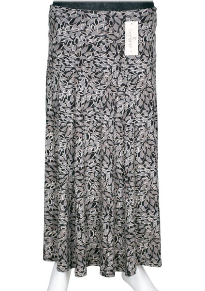 Kadın Arzu Korsajlı 6 Parçalı Desenli Penye Gri Etek D61