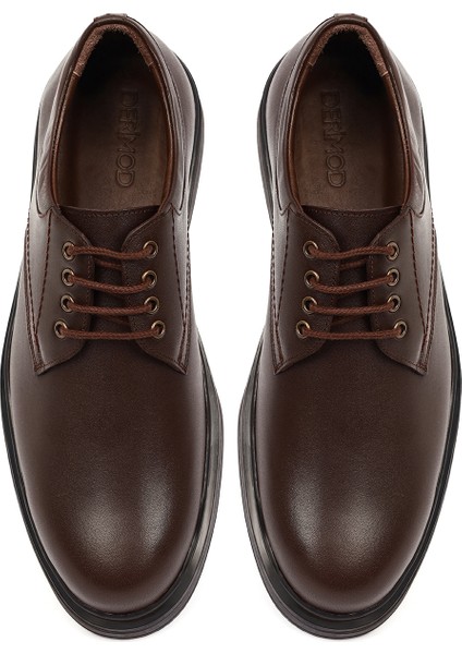 Erkek Kahverengi Bağcıklı Deri Casual Ayakkabı 25WFD751818