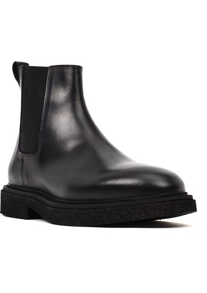 Erkek Siyah Fermuarlı Deri Bot 25WFD720218