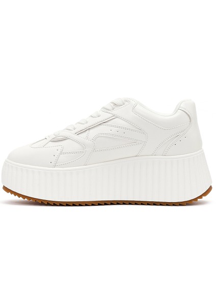 Kadın Beyaz Kalın Tabanlı Bağcıklı Sneaker 25AFD431318 fiyatları