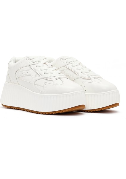 Kadın Beyaz Kalın Tabanlı Bağcıklı Sneaker 25AFD431318 modelleri