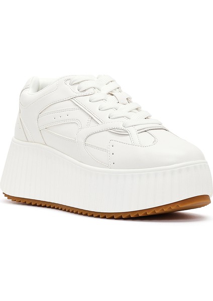 Kadın Beyaz Kalın Tabanlı Bağcıklı Sneaker 25AFD431318