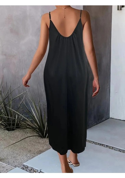 Kadın Ip Askılı Geniş V Yakalı Viskon Elbise fiyatları