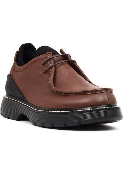 Erkek Kahverengi Bağcıklı Kalın Tabanlı Deri Casual Ayakkabı 25WFD612018