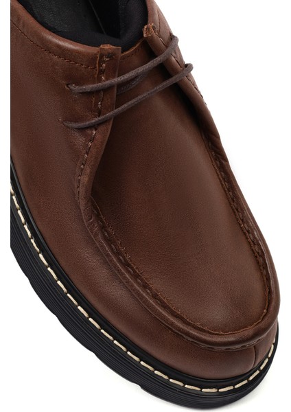 Erkek Kahverengi Bağcıklı Kalın Tabanlı Deri Casual Ayakkabı 25WFD612018