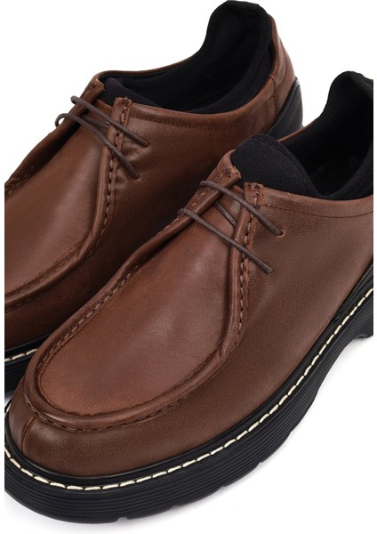 Erkek Kahverengi Bağcıklı Kalın Tabanlı Deri Casual Ayakkabı 25WFD612018