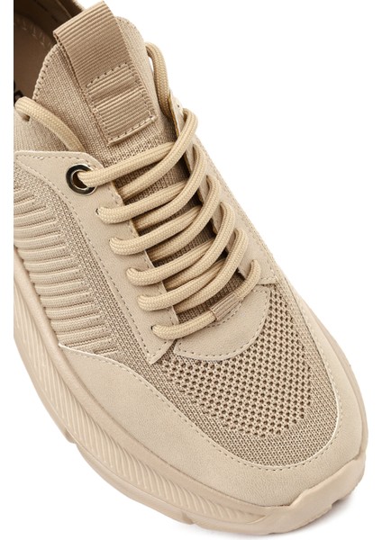 Zero Kadın Bej Bağcıklı Kalın Tabanlı Kumaş Sneaker 25AFD43126F