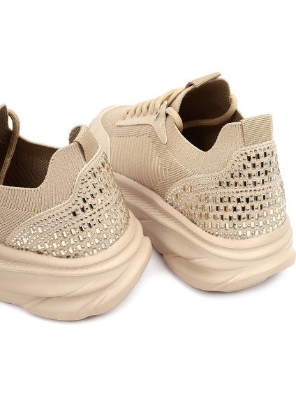 Zero Kadın Bej Bağcıklı Kalın Tabanlı Kumaş Sneaker 25AFD43126F
