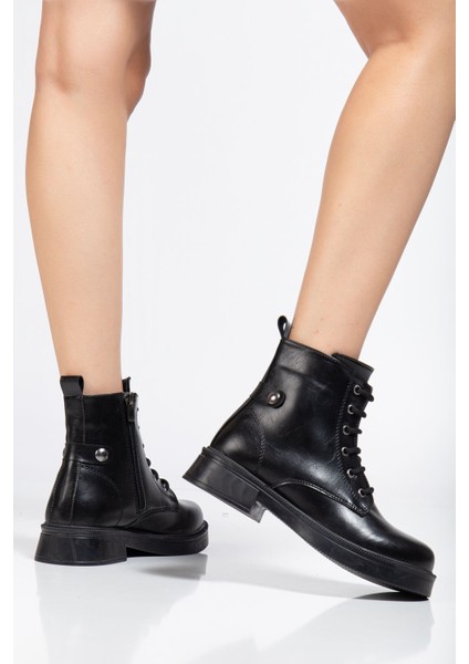 ZRİN-2003 Premium Siyah Kırışık Rugan Bağcıklı Fermuarlı Günlük Kadın Bot fırsatları