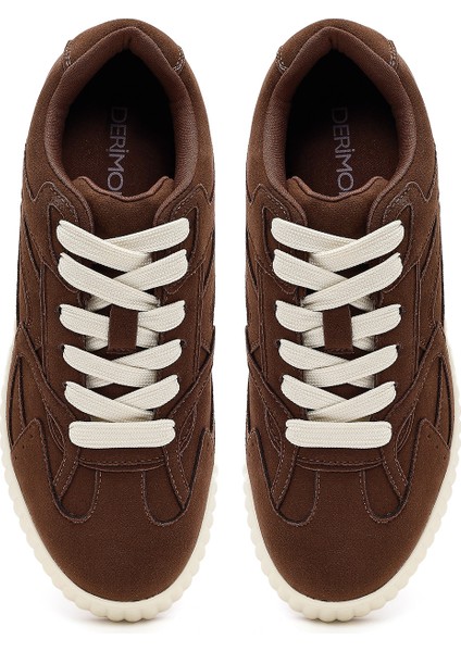 Kadın Kahverengi Bağcıklı Kalın Tabanlı Süet Sneaker 25AFD431310