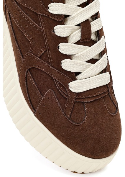 Kadın Kahverengi Bağcıklı Kalın Tabanlı Süet Sneaker 25AFD431310