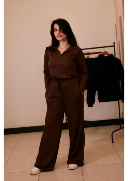 Kadın Polo Yaka Rahat Modal Takım