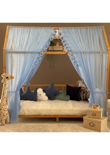 Bebe Mavisi Çift Perdeli Montessori Yatak Cibinliği