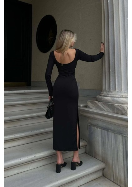 Kadın Kırmızı Yarım Balıkçı Tek Taraf Yırtmaçlı Uzun Kol Elbise fiyatları