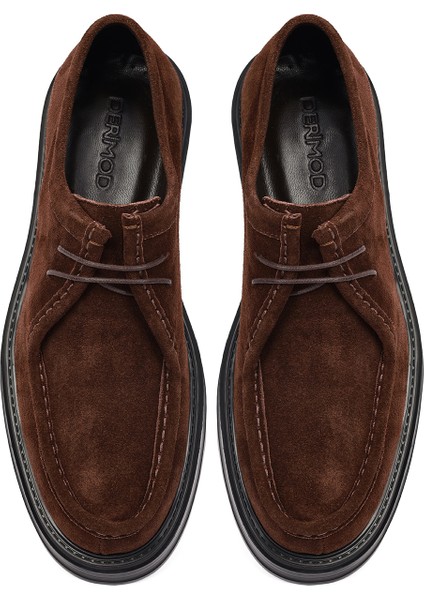 Erkek Kahverengi Bağcıklı Süet Deri Casual Ayakkabı 25WFD611810