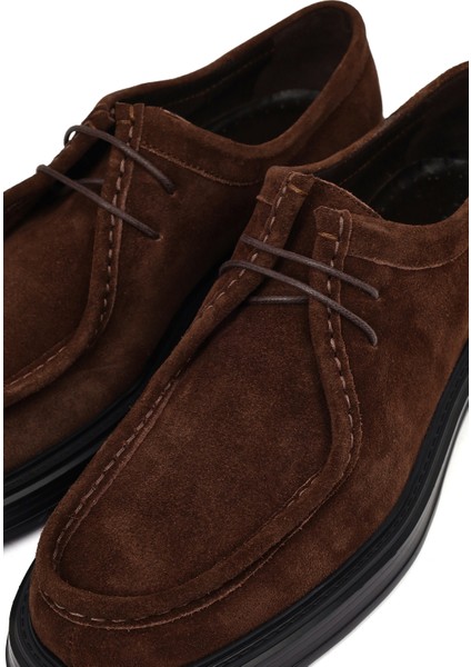 Erkek Kahverengi Bağcıklı Süet Deri Casual Ayakkabı 25WFD611810