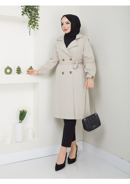 Kadın Taş Lastik Kollu Trençkot