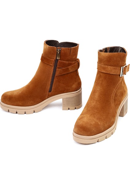 Kadın Taba Kalın Topuklu Fermuarlı Süet Deri Bot 25WFD414110 modelleri