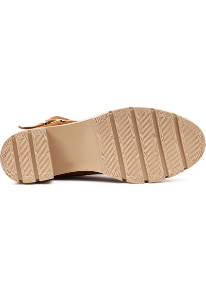 Kadın Taba Kalın Topuklu Fermuarlı Süet Deri Bot 25WFD414110