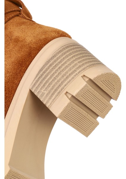 Kadın Taba Kalın Topuklu Fermuarlı Süet Deri Bot 25WFD414110