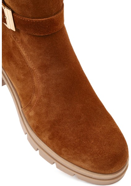 Kadın Taba Kalın Topuklu Fermuarlı Süet Deri Bot 25WFD414110